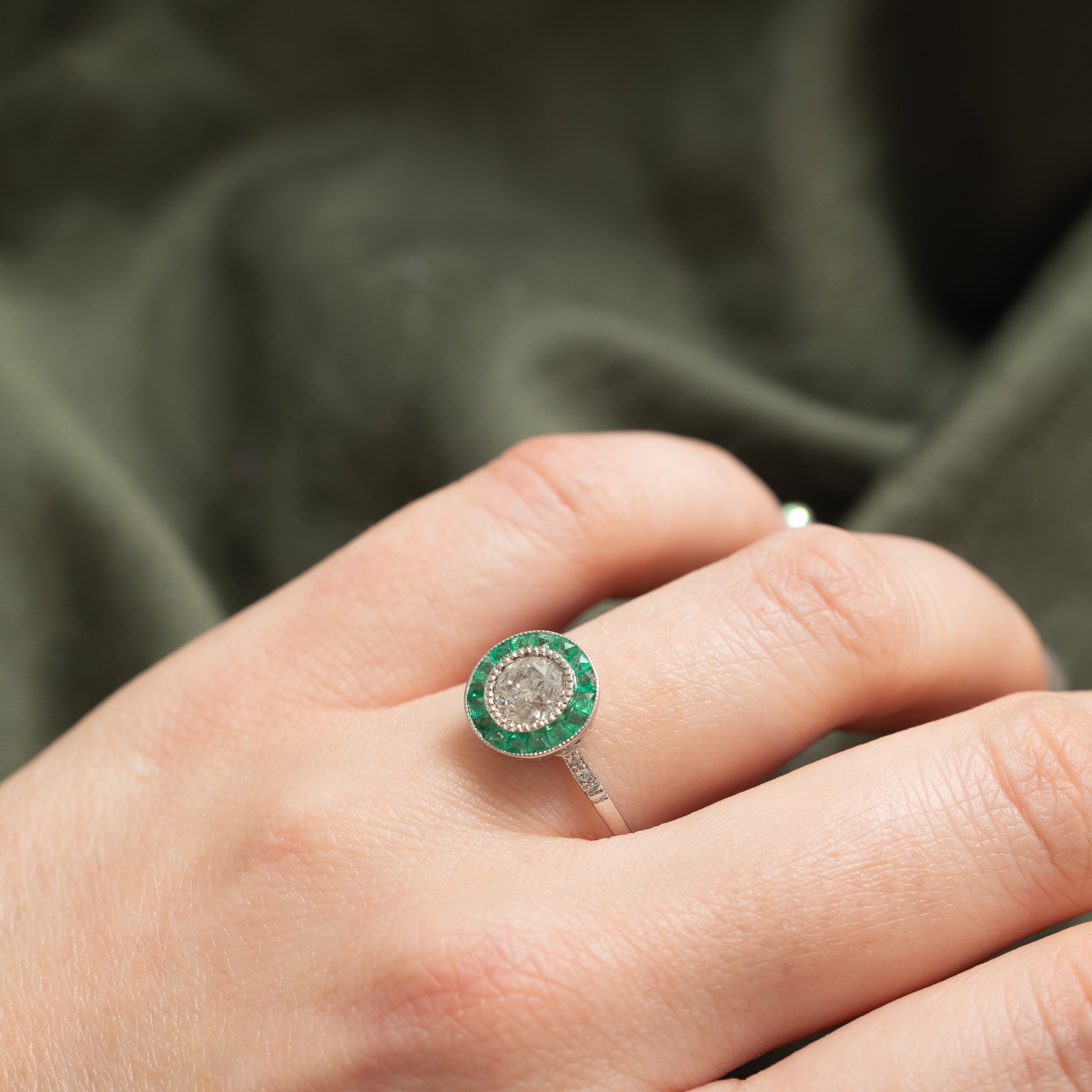 '100 Ways' Art Deco Inspired Emerad and Diamond Ring | 0.76ct, 0.85ctw | SZ 6.75