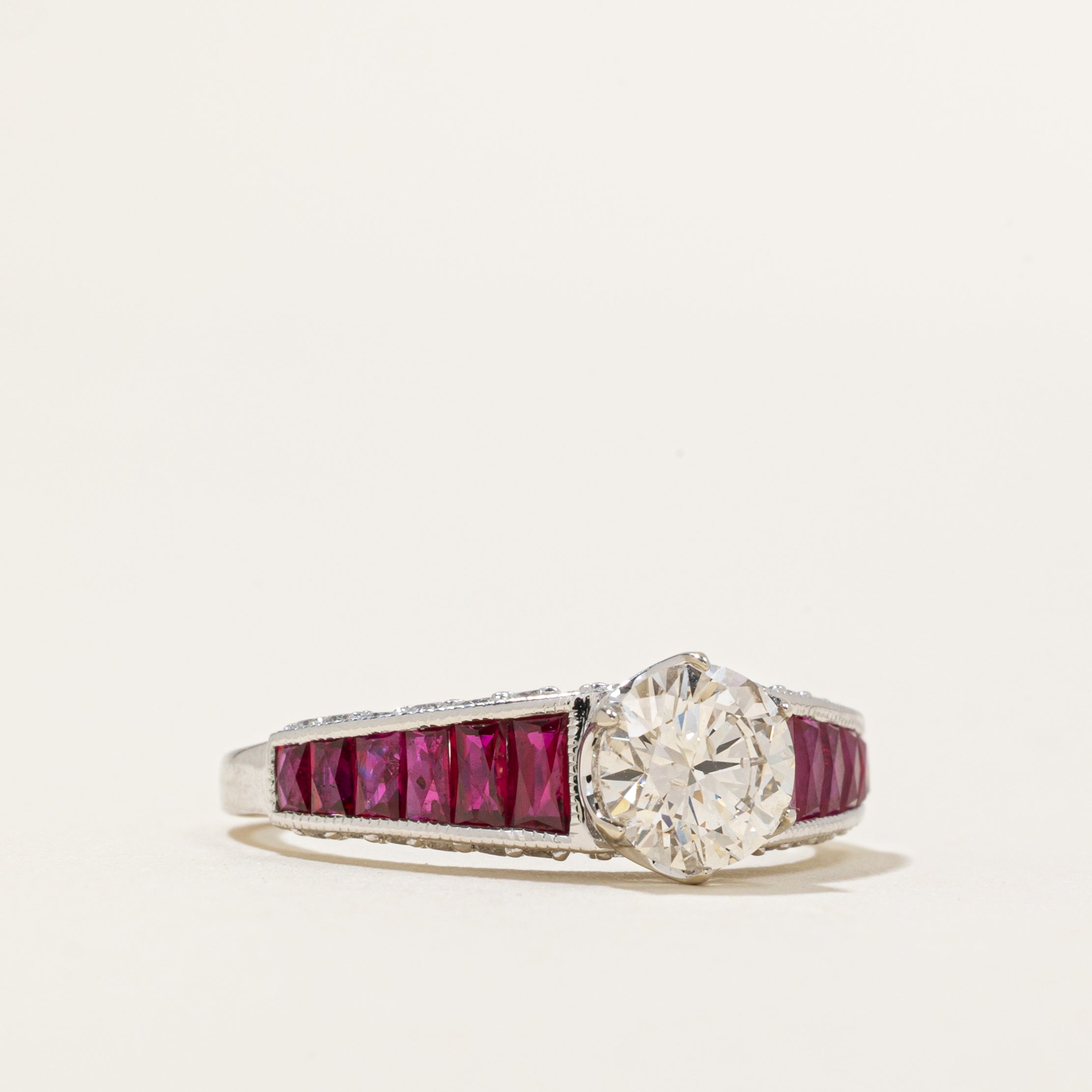 '100 Ways' Art Deco Inspired Diamond and Ruby Ring | 0.91ct, 1.05ctw, 0.40ctw | SZ 6.75