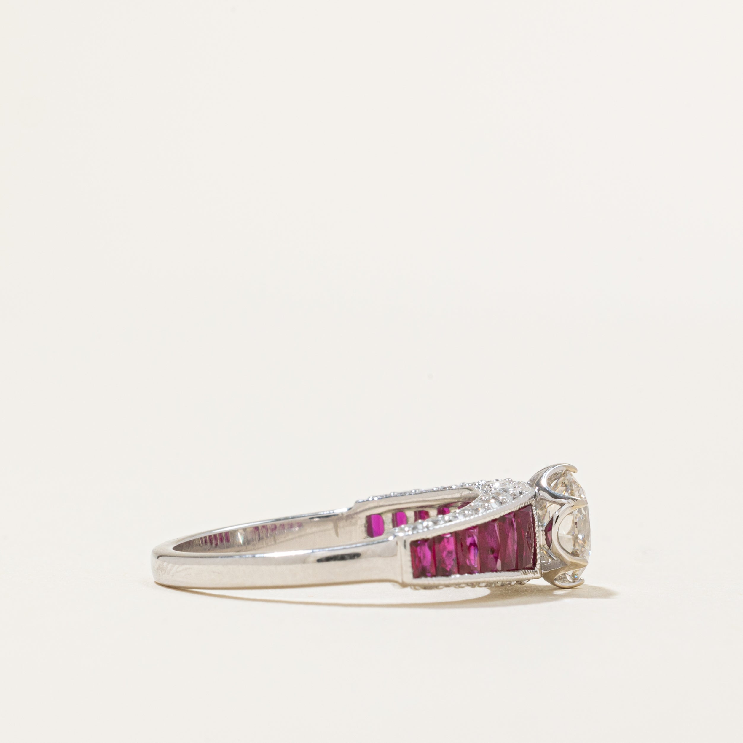'100 Ways' Art Deco Inspired Diamond and Ruby Ring | 0.91ct, 1.05ctw, 0.40ctw | SZ 6.75