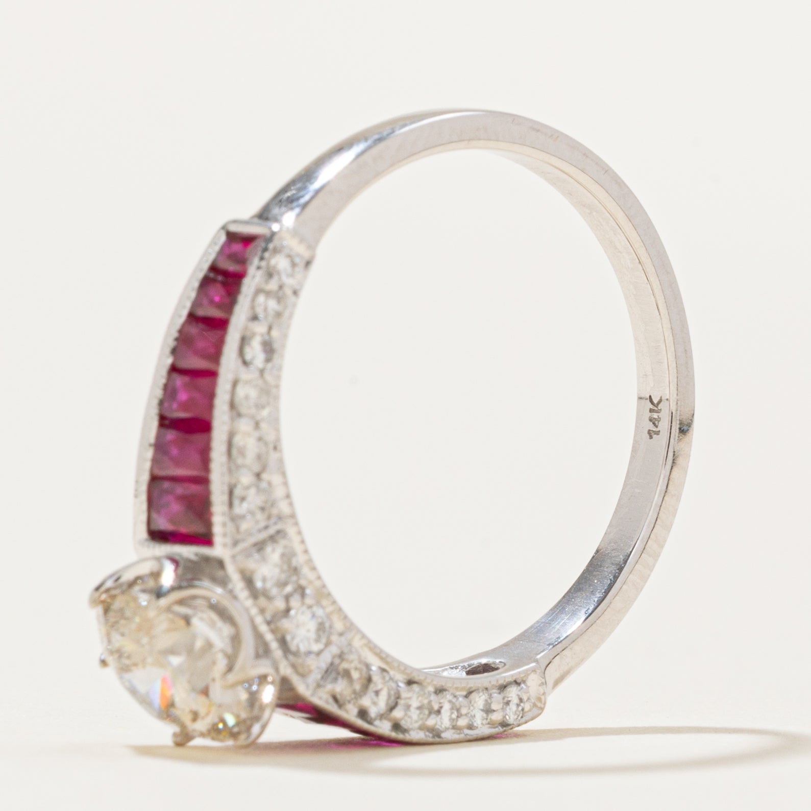 '100 Ways' Art Deco Inspired Diamond and Ruby Ring | 0.91ct, 1.05ctw, 0.40ctw | SZ 6.75