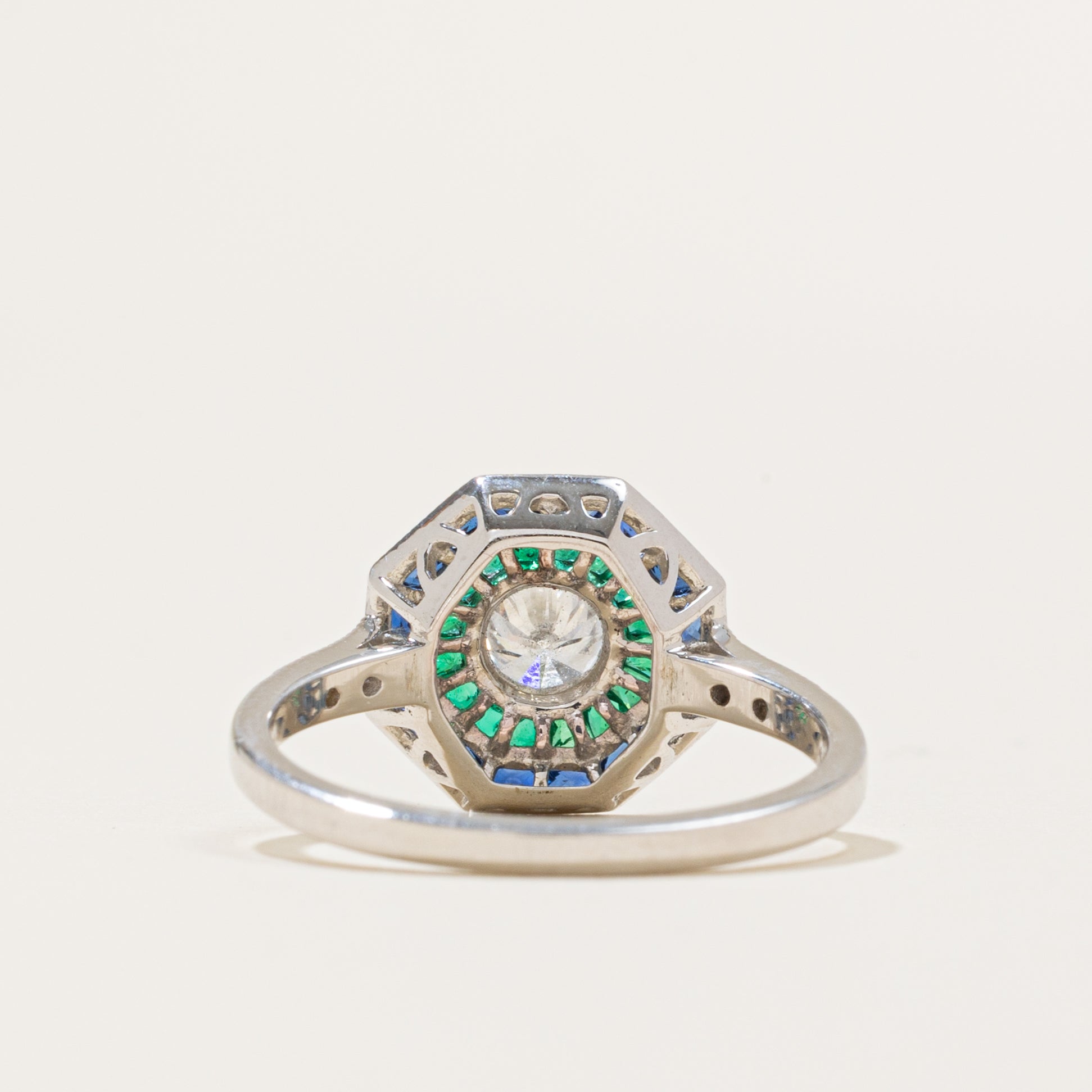 '100 Ways' Art Deco Inspired GIA Diamond, Sapphire and Emerald Ring | 0.40ct, 1.20ctw, 0.45ctw | 6.75