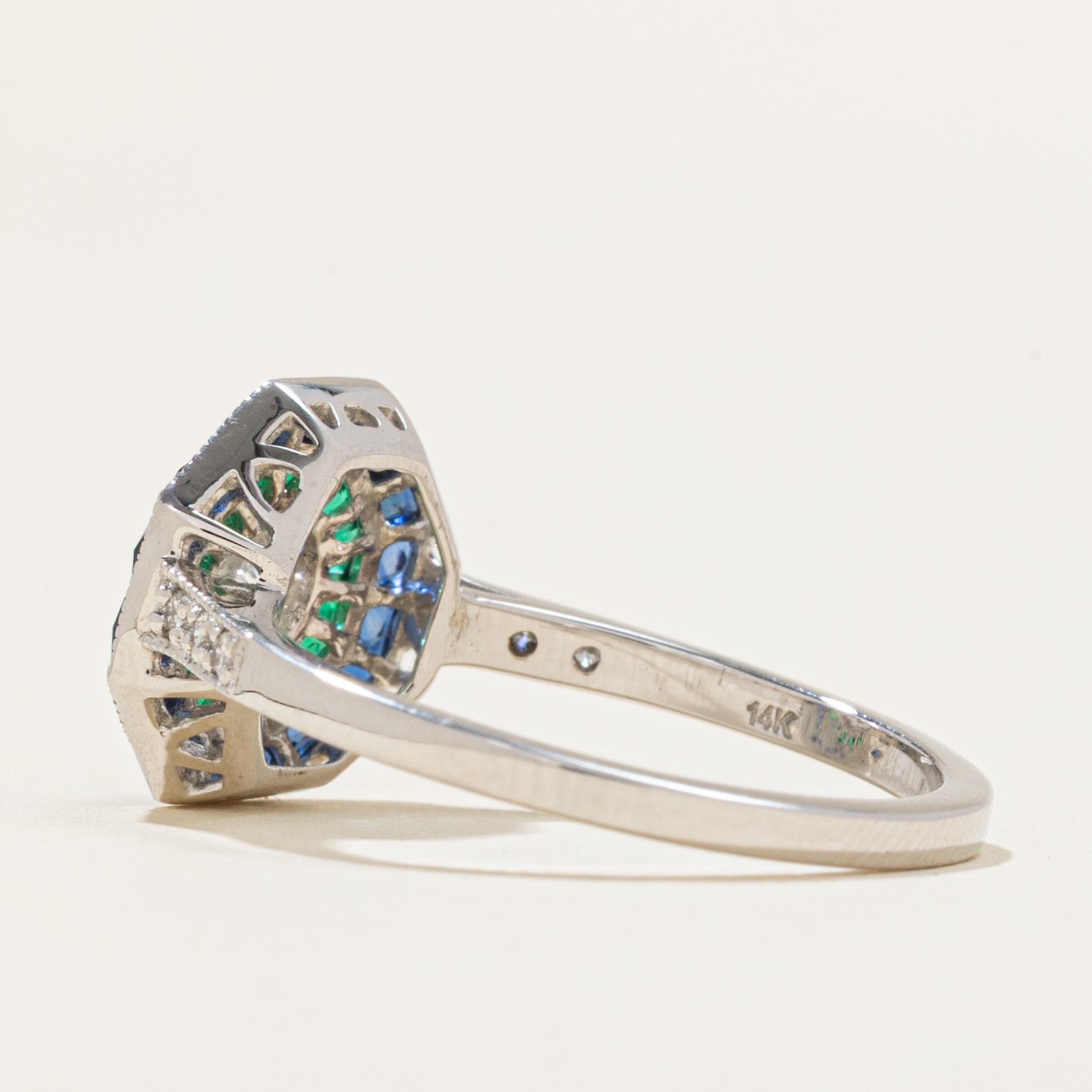 '100 Ways' Art Deco Inspired GIA Diamond, Sapphire and Emerald Ring | 0.40ct, 1.20ctw, 0.45ctw | 6.75
