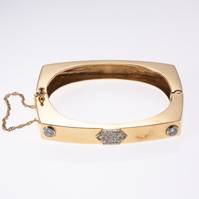 14K Yellow and White Gold Diamond Hinged Bracelet | 1.43 ctw | SZ 6.75