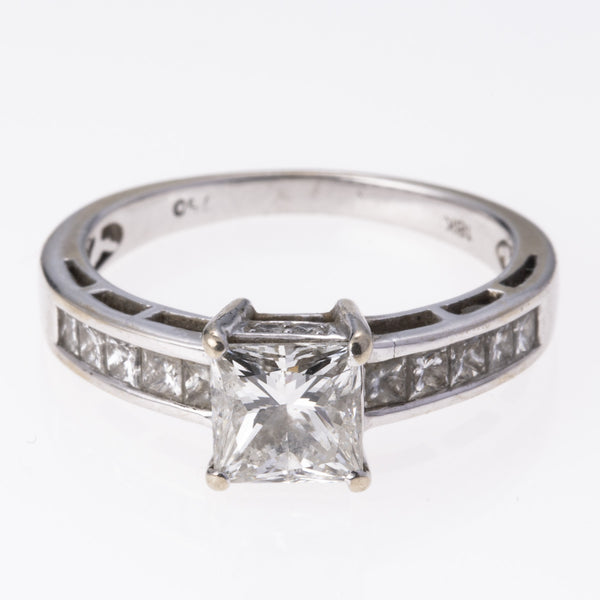 18K White Gold Princess Cut Diamond Ring | 1.06 ctw, 0.38ctw, 0.05ctw | SZ 5.5  |