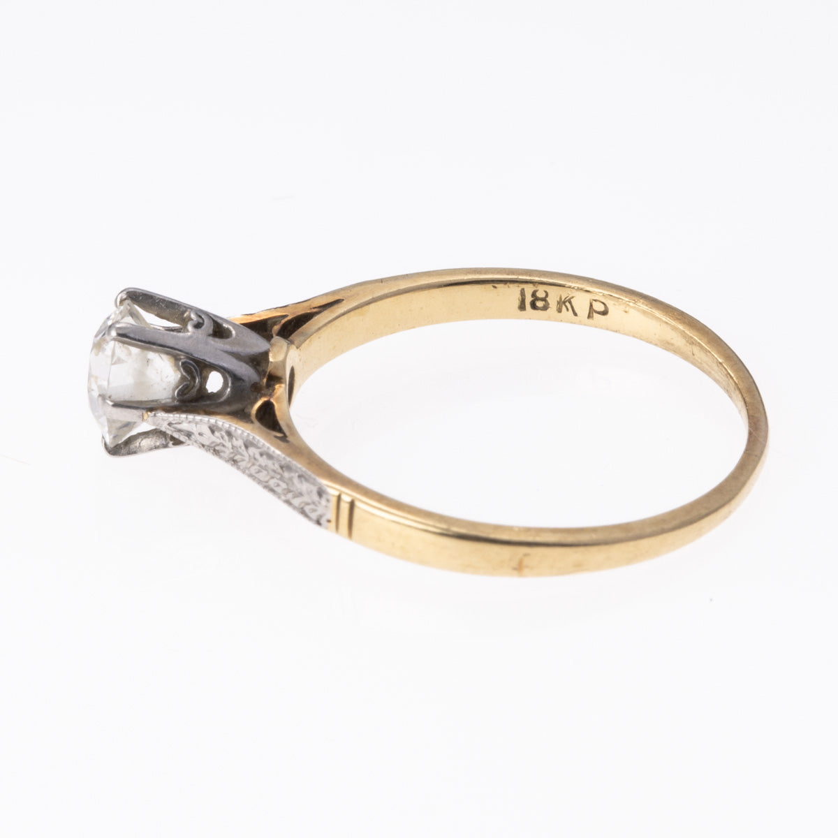 Bague Art Déco en or jaune et blanc 18 carats avec diamant ancien européen | 0,38 ct | Taille S | 