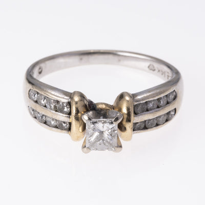 14K White and Yellow Gold Princess Cut Diamond Ring | 0.76 ctw | SZ 7  |