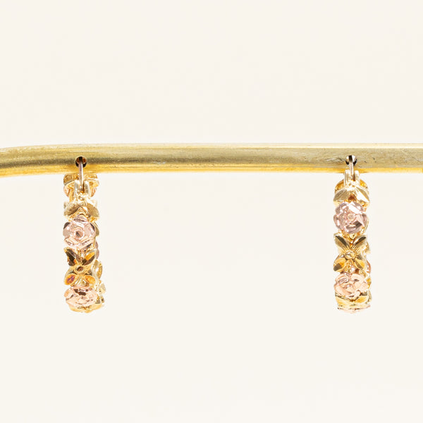 10k Two Tone Gold Flower Hoop Earrings