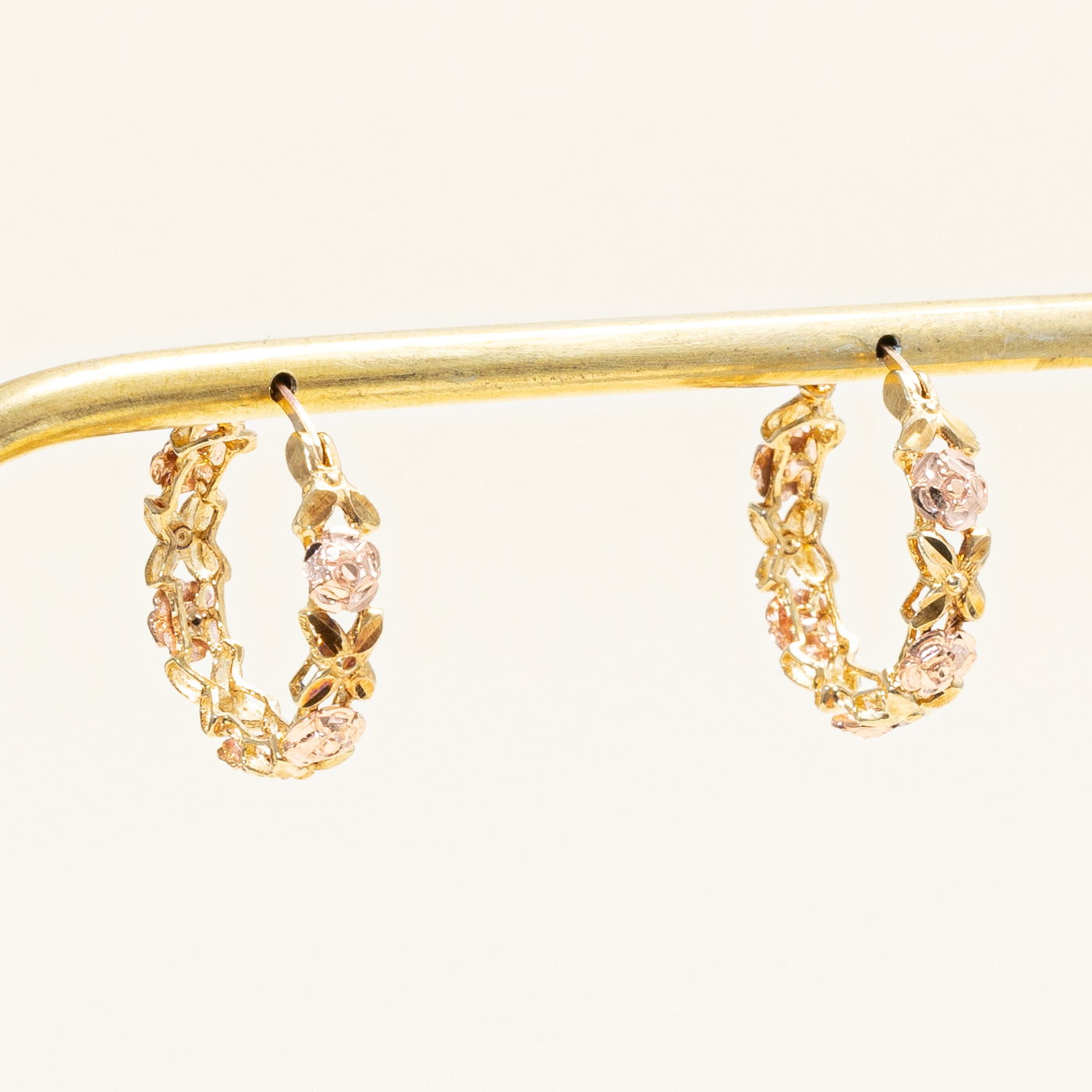 10k Two Tone Gold Flower Hoop Earrings