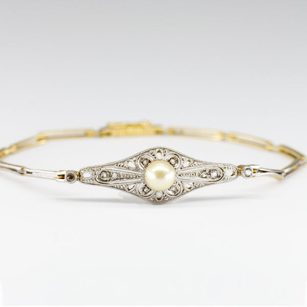 Art Deco Pearl & Diamond Bracelet | 0.07ctw | 6.5