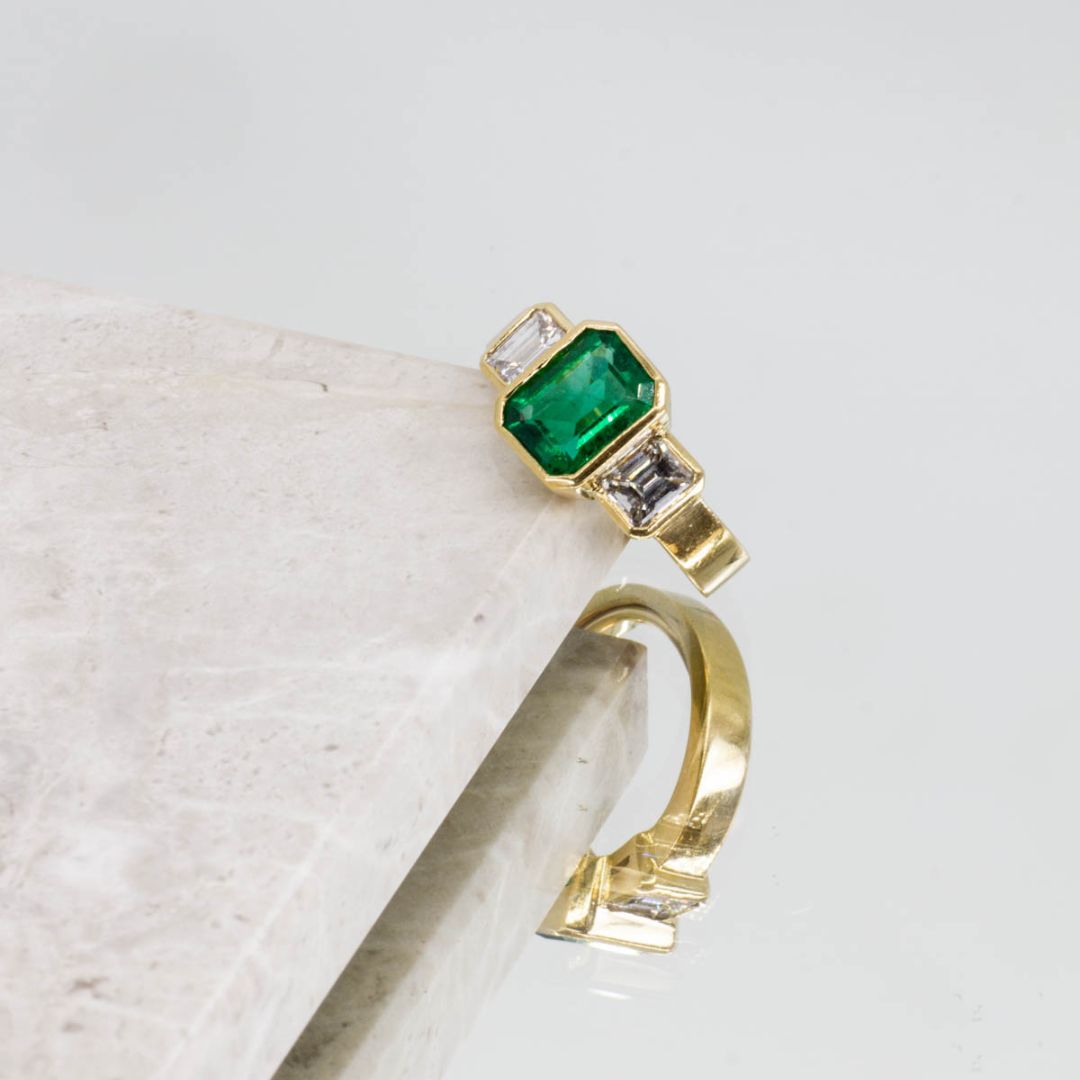 Bezel Set Emerald & Diamond Ring | 2.02ct, 1.08ctw | SZ 5 |
