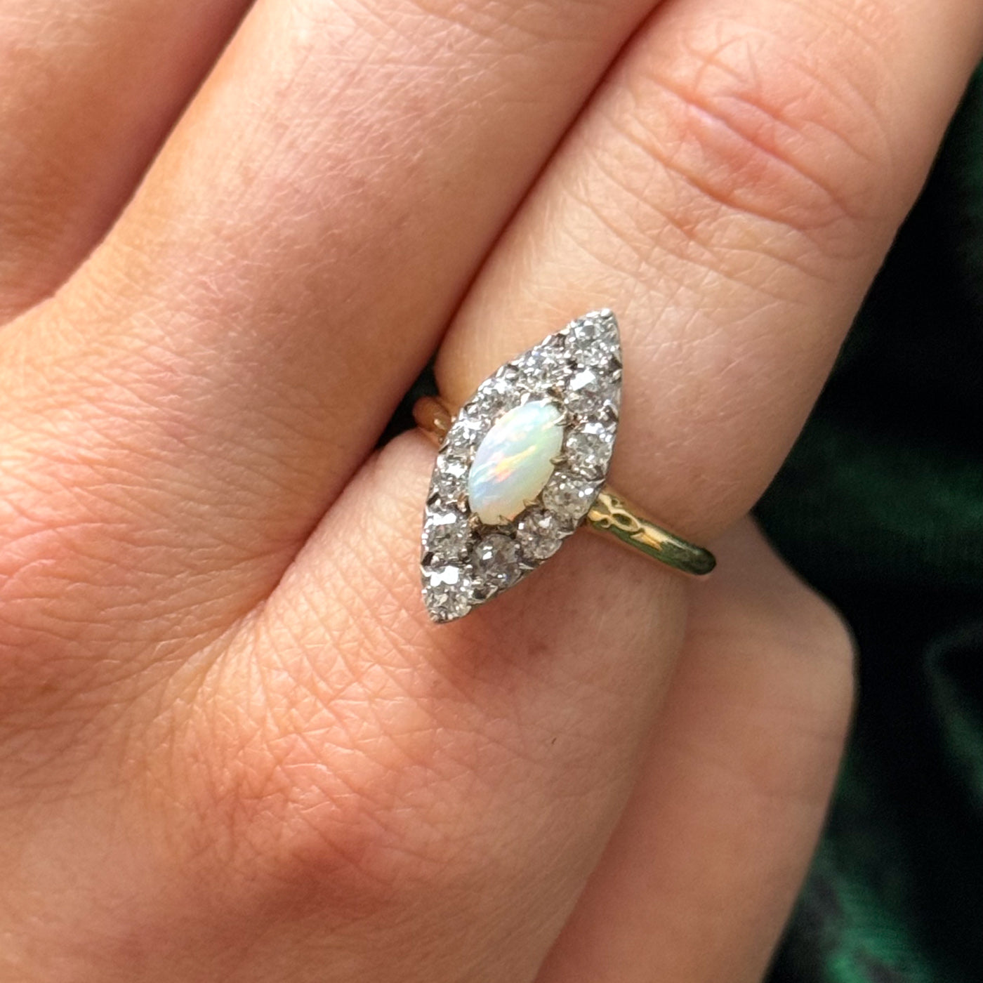 Victorian Opal & Diamond Navette Ring | 0.48ct, 0.96ctw | SZ 5.75 |