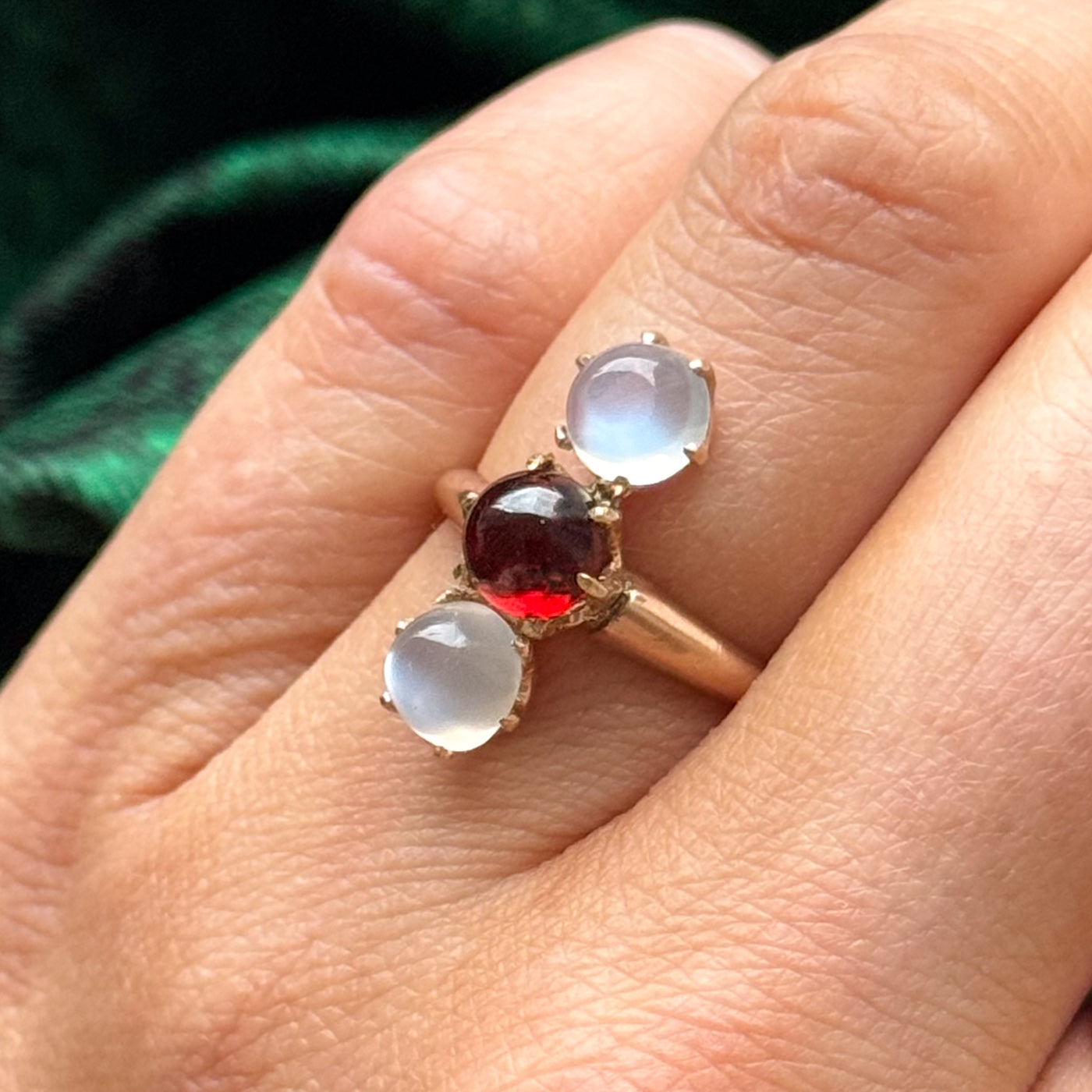 Moonstone & Garnet Column Ring | 2.00ctw, 1.35ct | SZ 5.5 |