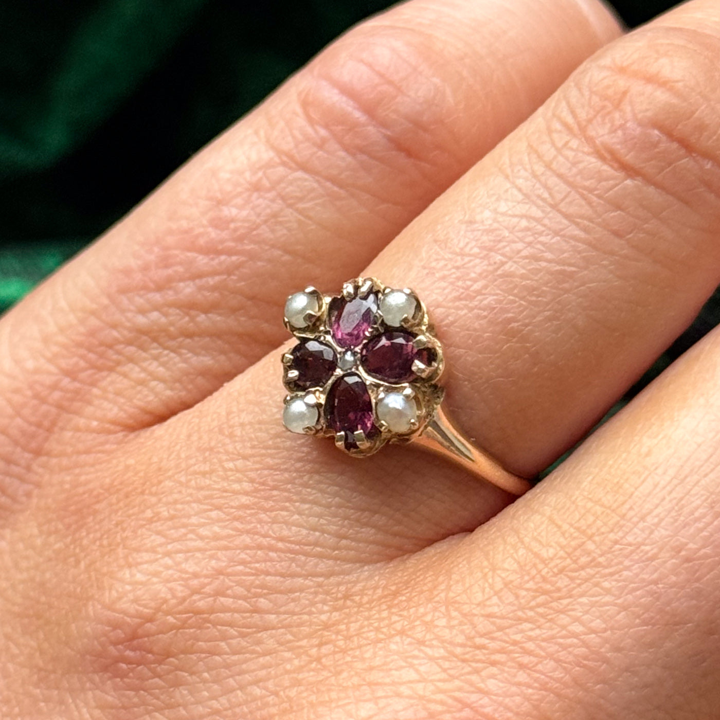 Bague vintage en tourmaline et perle | 0,60 ct | Taille 5,5 | 