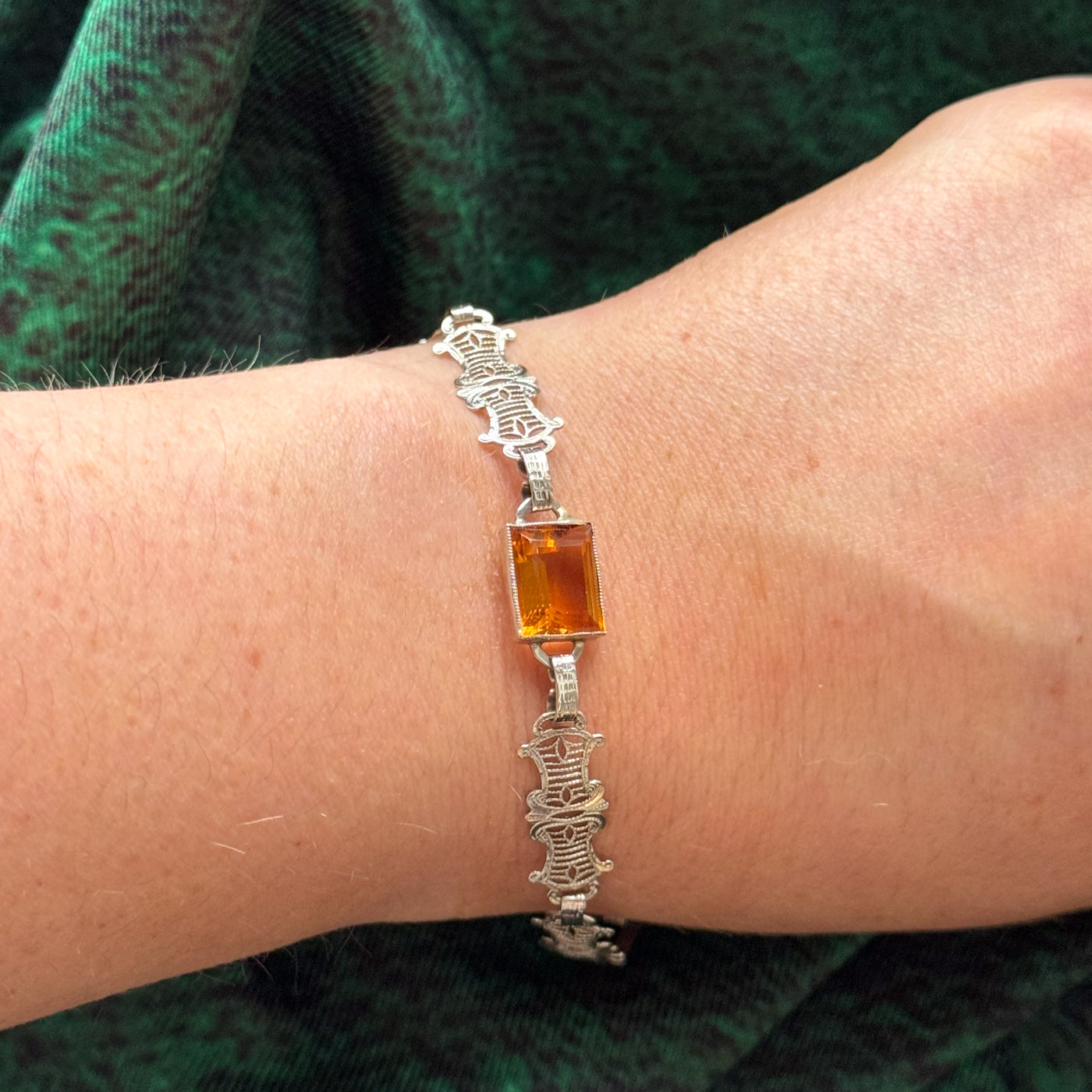 Vintage White Gold Citrine Pendant Bracelet | 2.85ct | 7" |