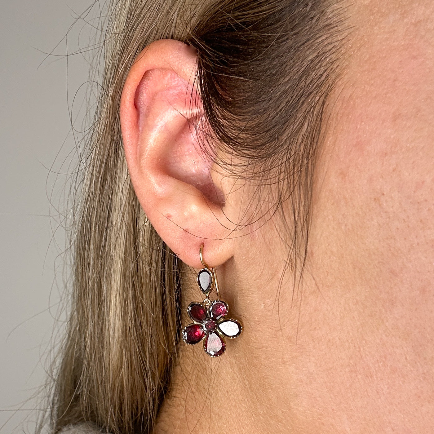 Garnet Flower Fish Hook Earrings | 5.50ctw |