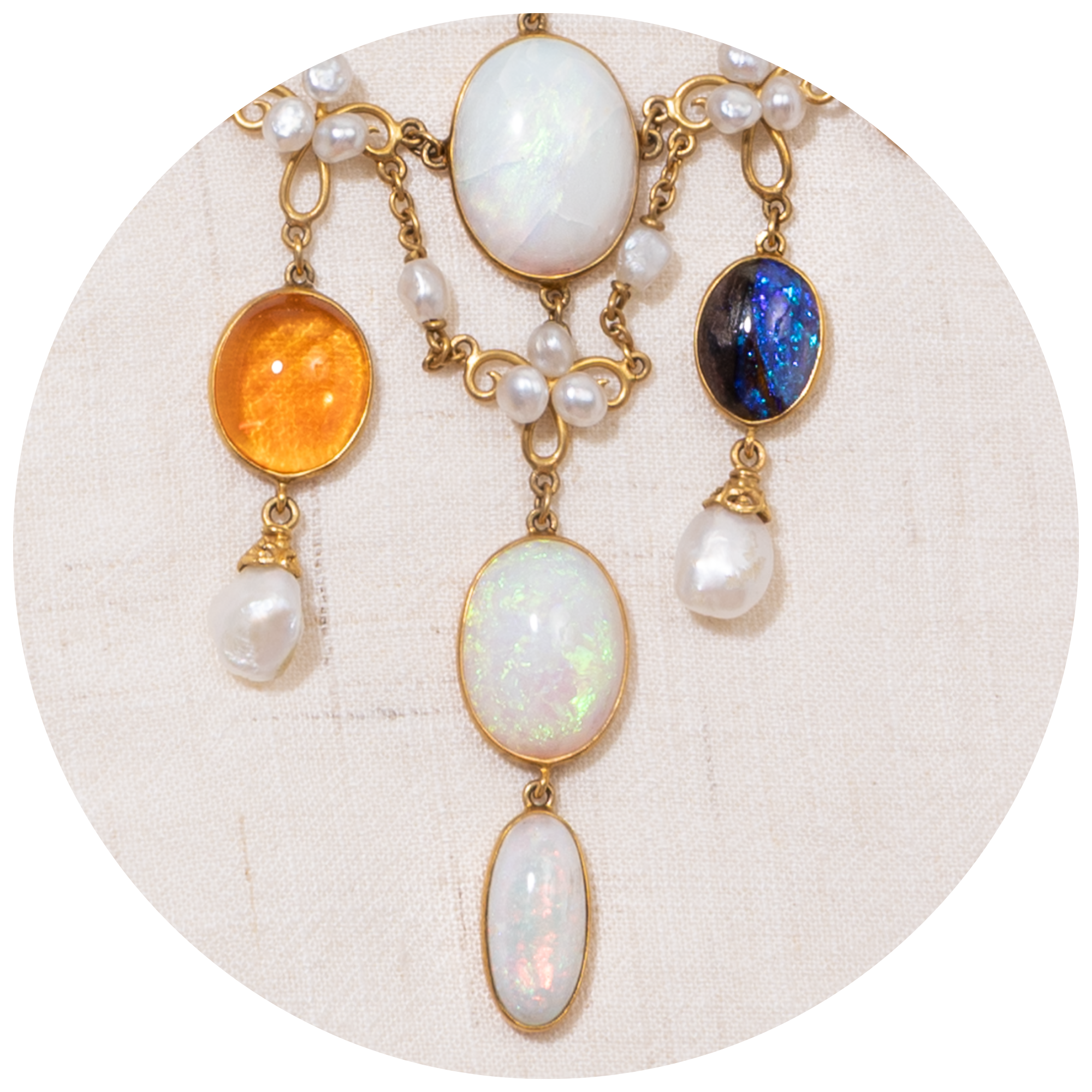Ornate, detailed opal gemstone, vintage necklace