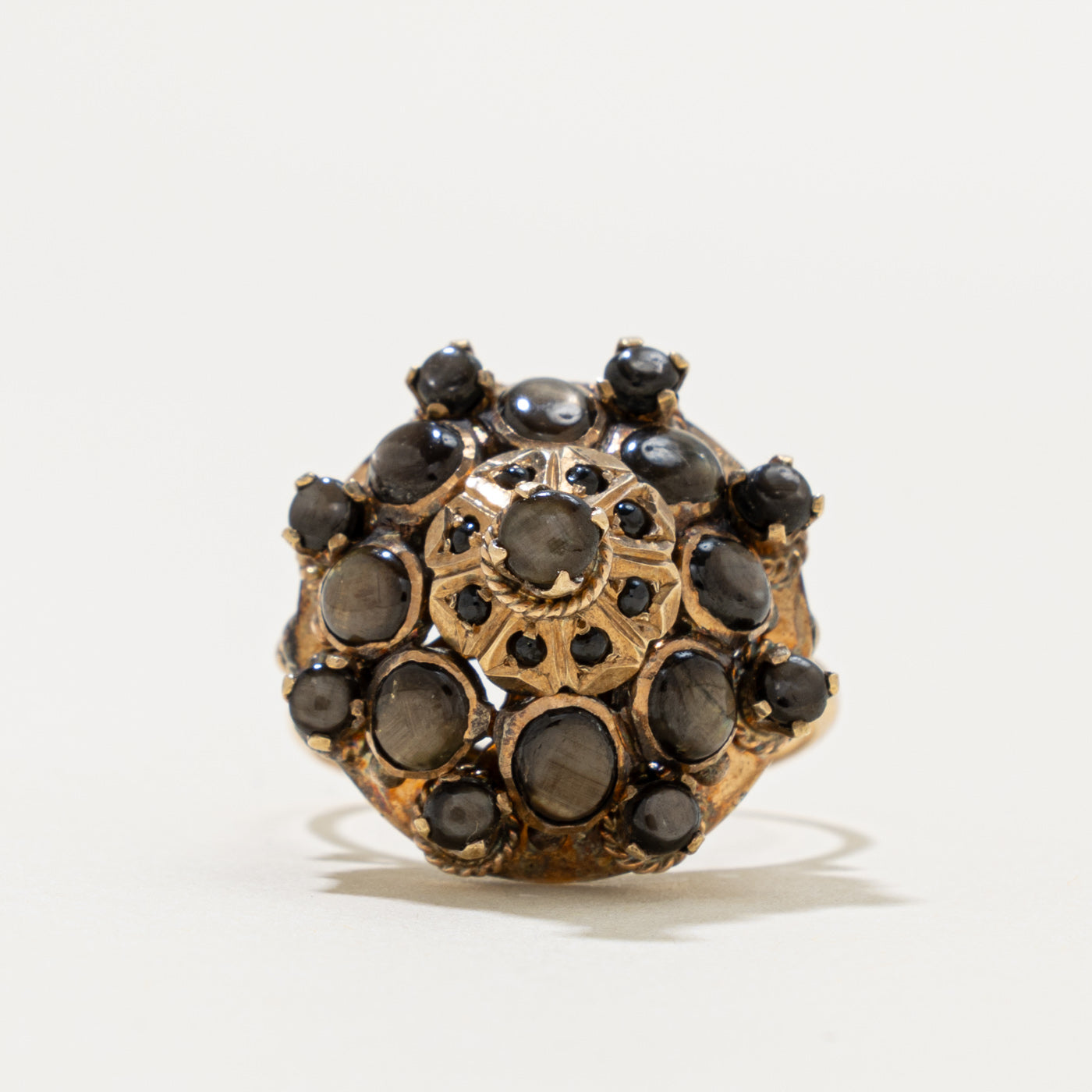 8k Black Sapphire Crown Cluster Bombé Ring | 2.60ctw | SZ 7.5