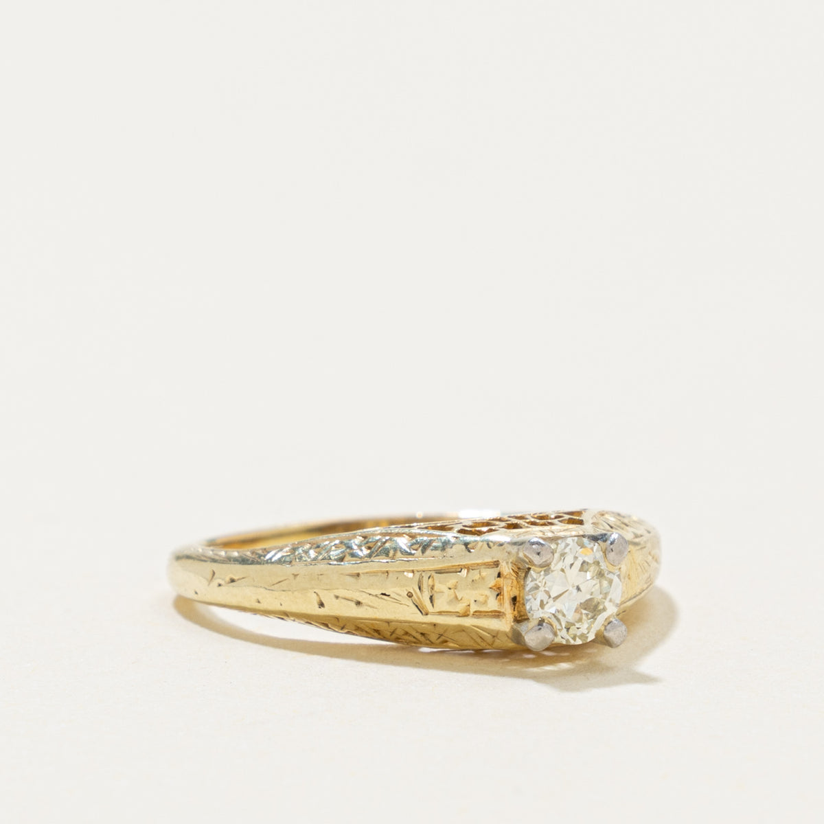 Early Art Deco 14k Transitional Cut Diamond Ring | 0.19ct | SZ 4