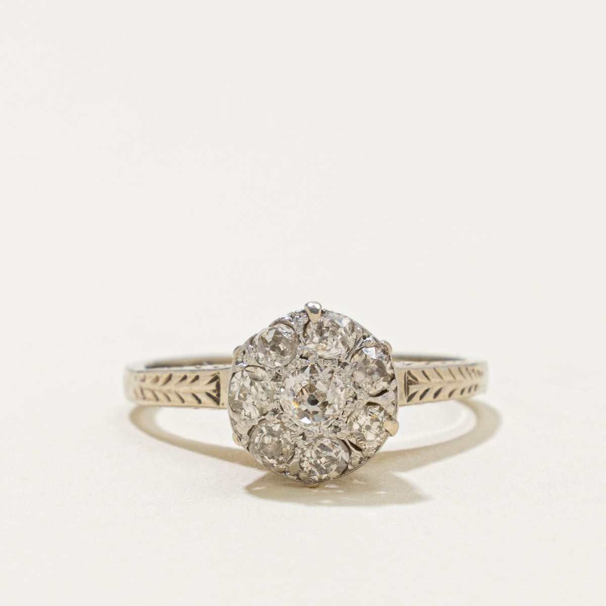 Early Art Deco 14k Old Mine Cut Diamond Cluster Ring | 0.14ct, 0.45ctw