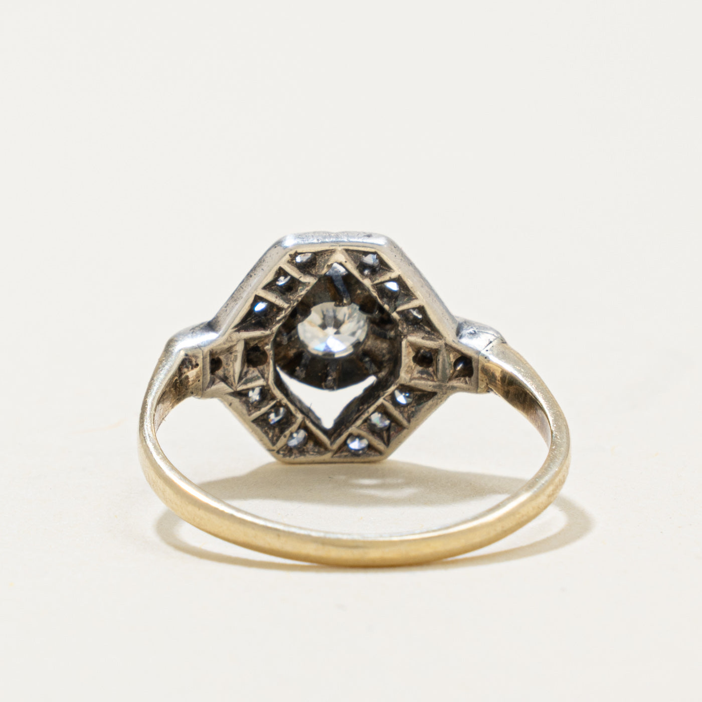 Art Deco 14k Silver Top Diamond Geometric Ring | 0.17ct, 0.20ctw | SZ 6