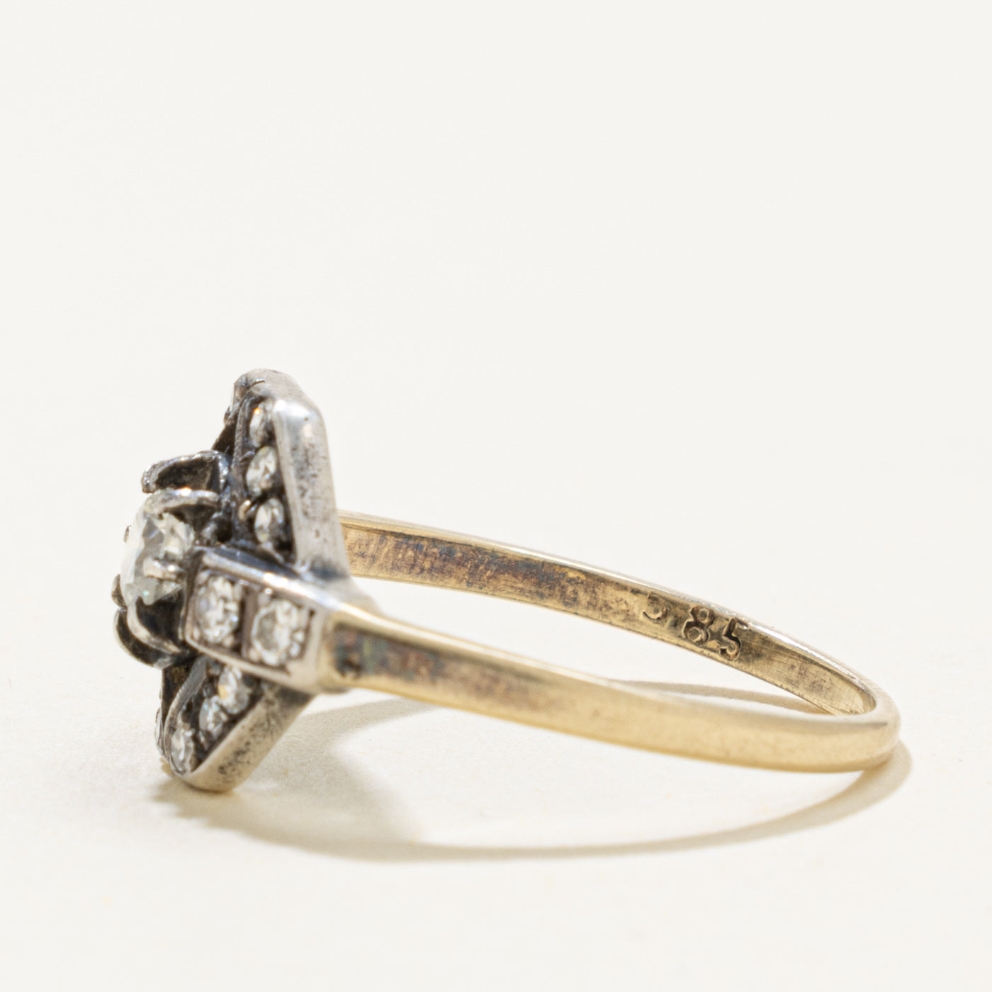 Art Deco 14k Silver Top Diamond Geometric Ring | 0.17ct, 0.20ctw | SZ 6