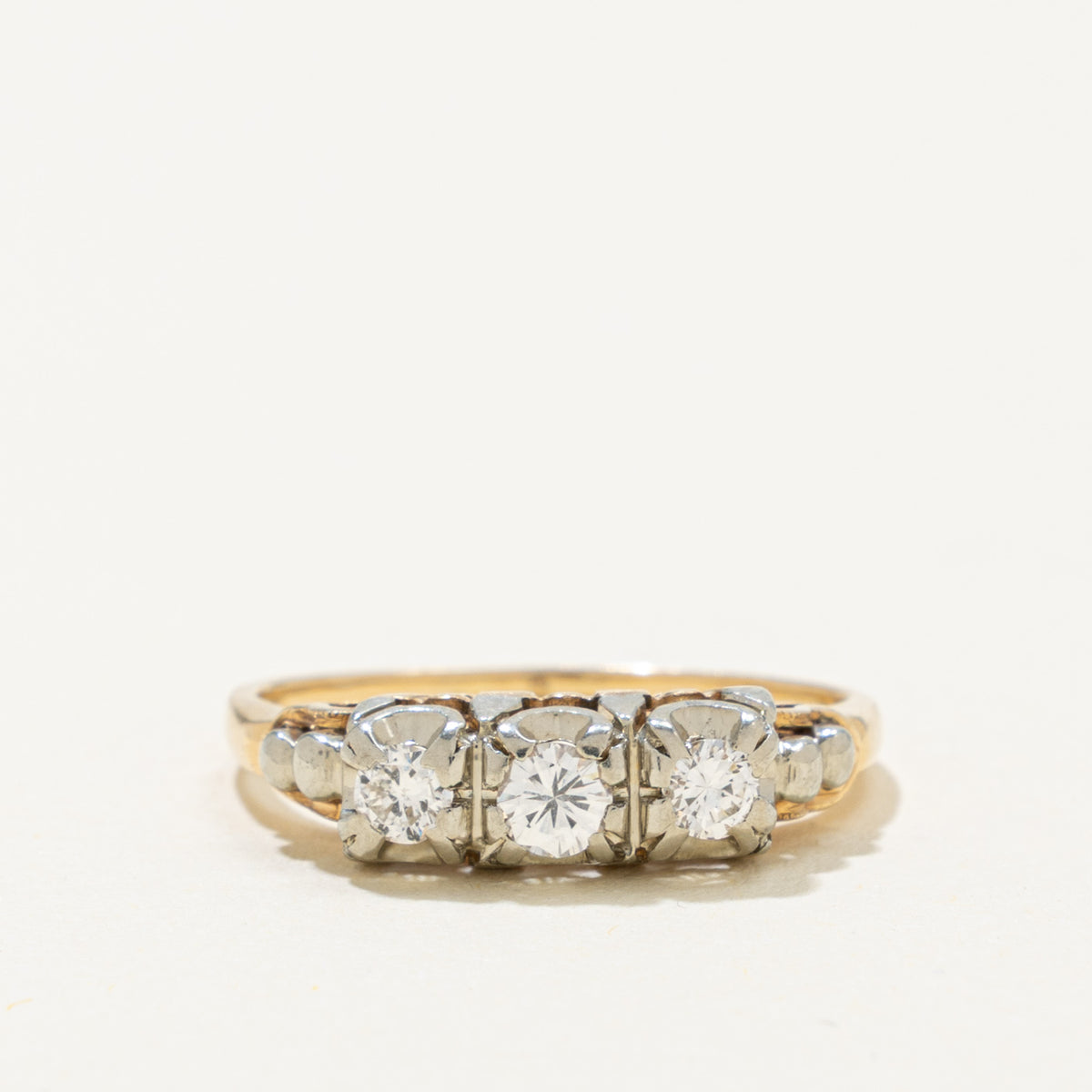 Vintage 14k Three Stone Diamond Ring | 0.11ct, 0.14ctw | SZ 5.75