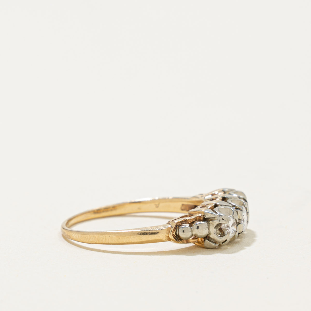 Vintage 14k Three Stone Diamond Ring | 0.11ct, 0.14ctw | SZ 5.75
