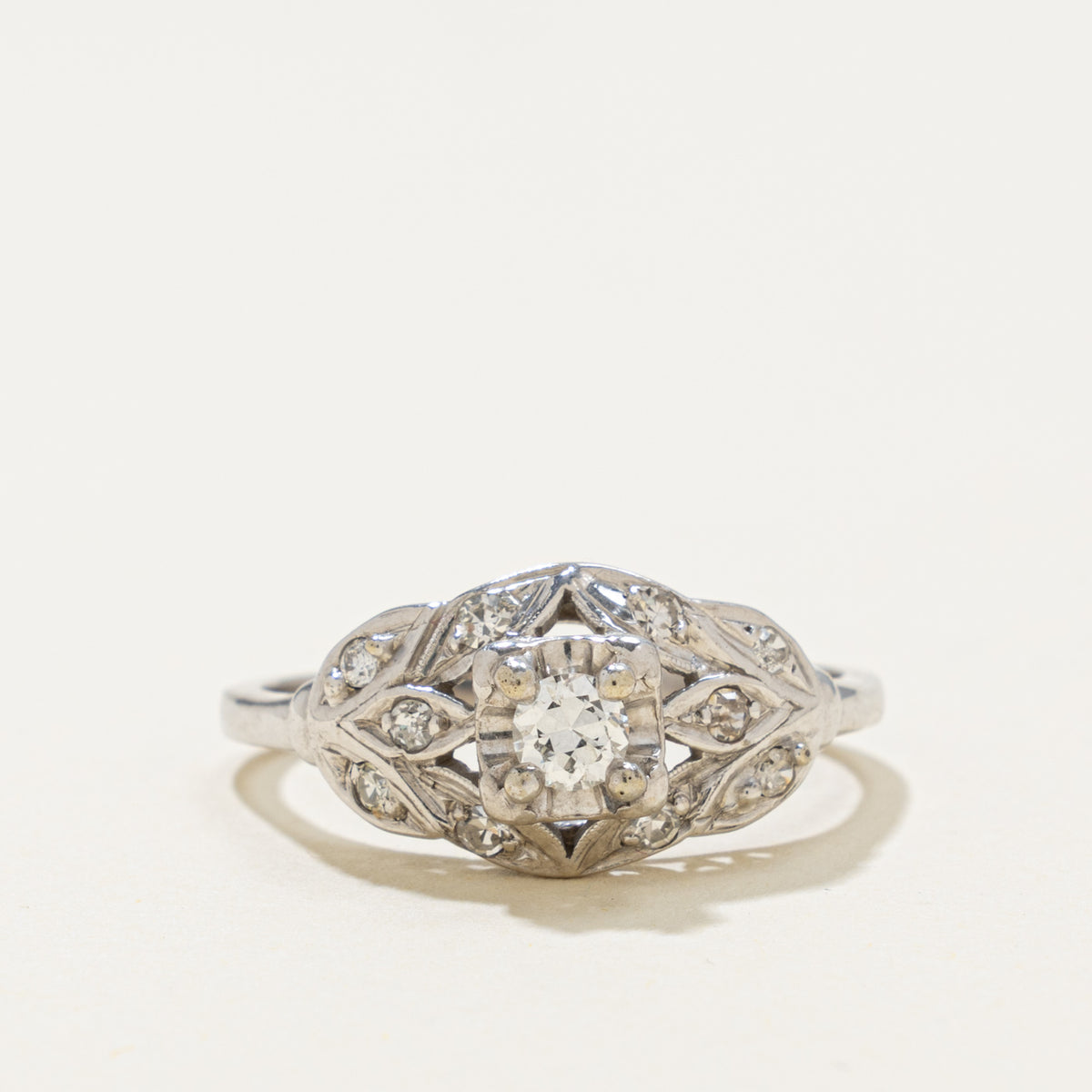 Art Deco 14k Transitional Cut Diamond Cluster Ring | 0.17ct, 0.13ctw | SZ 9