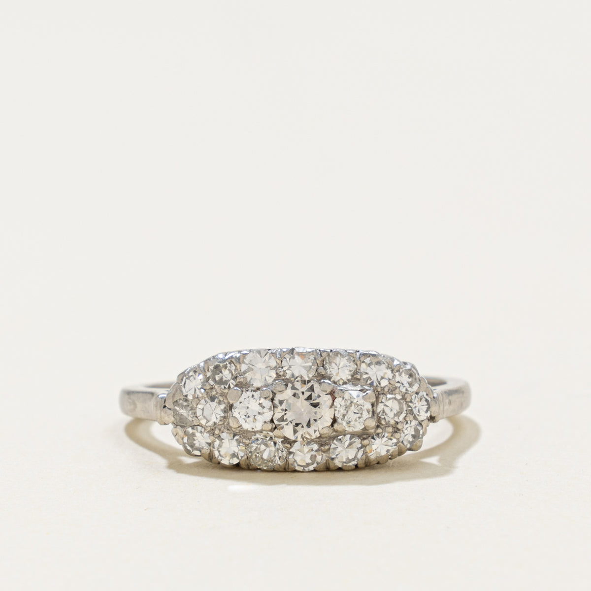 Art Deco Platinum Transitional Cut Diamond Cluster Boat Ring | 0.66ctw | SZ 7.5