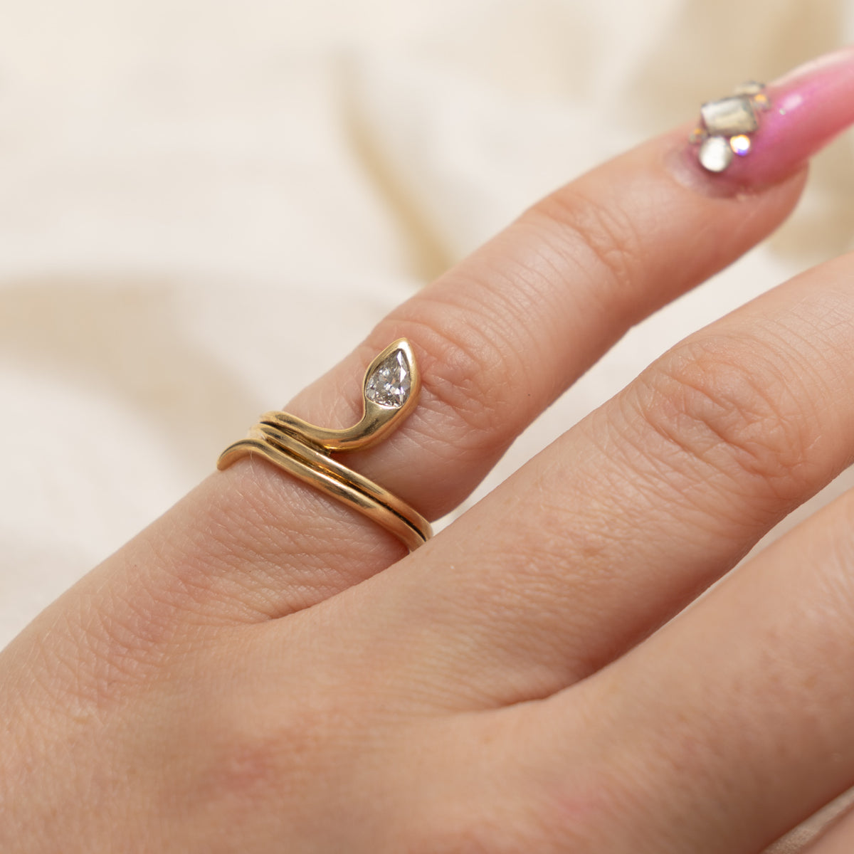 14k Pear Cut Diamond Snake Ring | 0.25ct | SZ 3.5