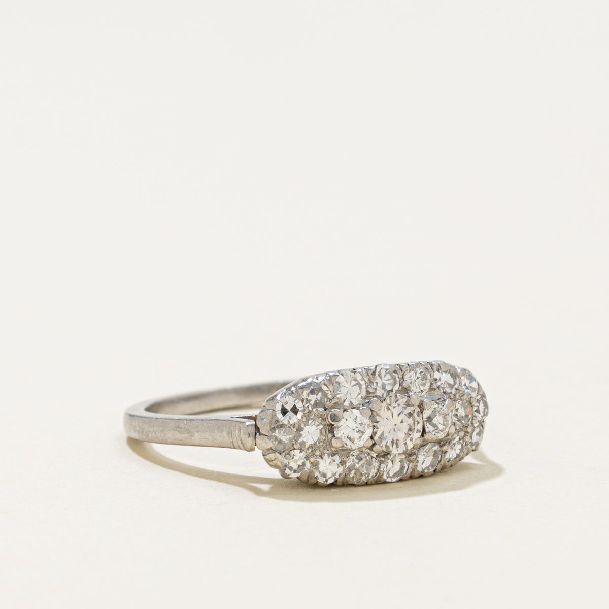 Art Deco Platinum Transitional Cut Diamond Cluster Boat Ring | 0.66ctw | SZ 7.5