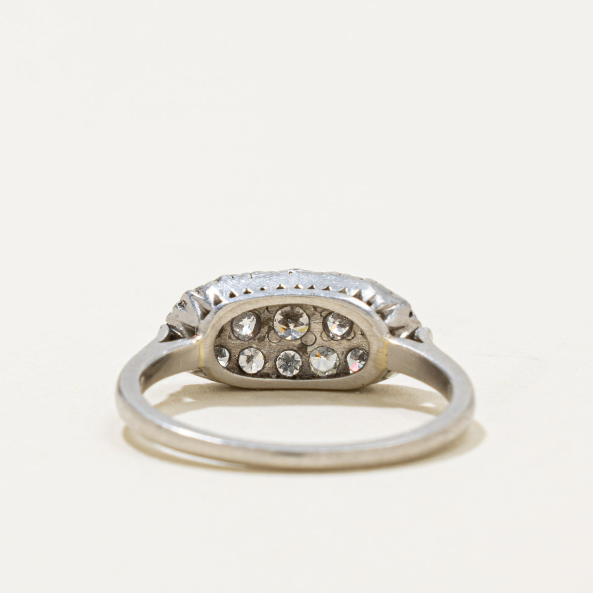 Art Deco Platinum Transitional Cut Diamond Cluster Boat Ring | 0.66ctw | SZ 7.5