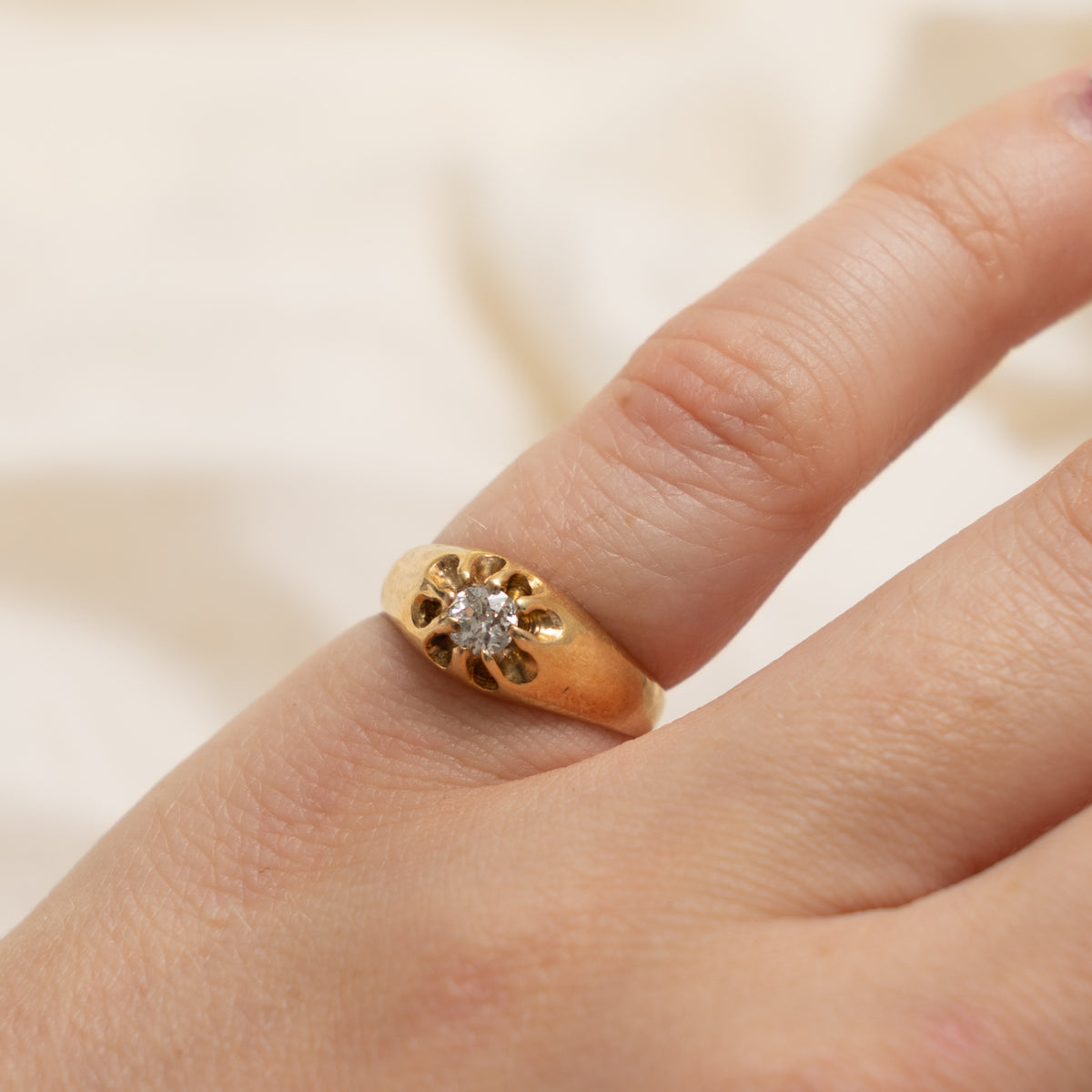 Antique 14k Old Mine Cut Belcher Set Diamond Ring | 0.27ct | SZ 4