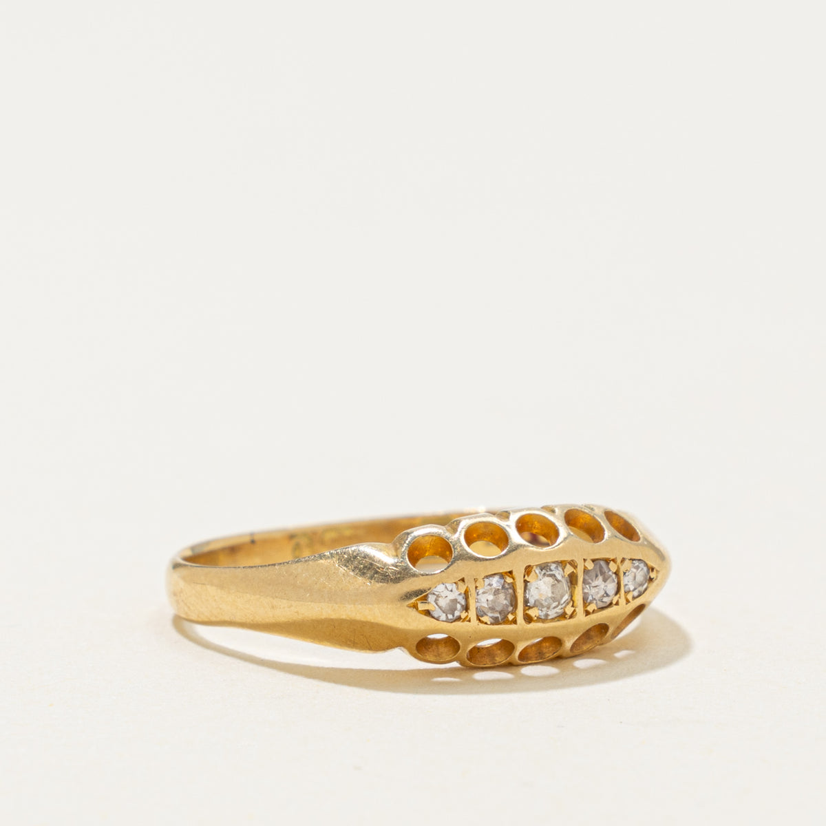 1913 Birmingham Five Stone Diamond Boat Ring | 0.05ctw | SZ 6.75
