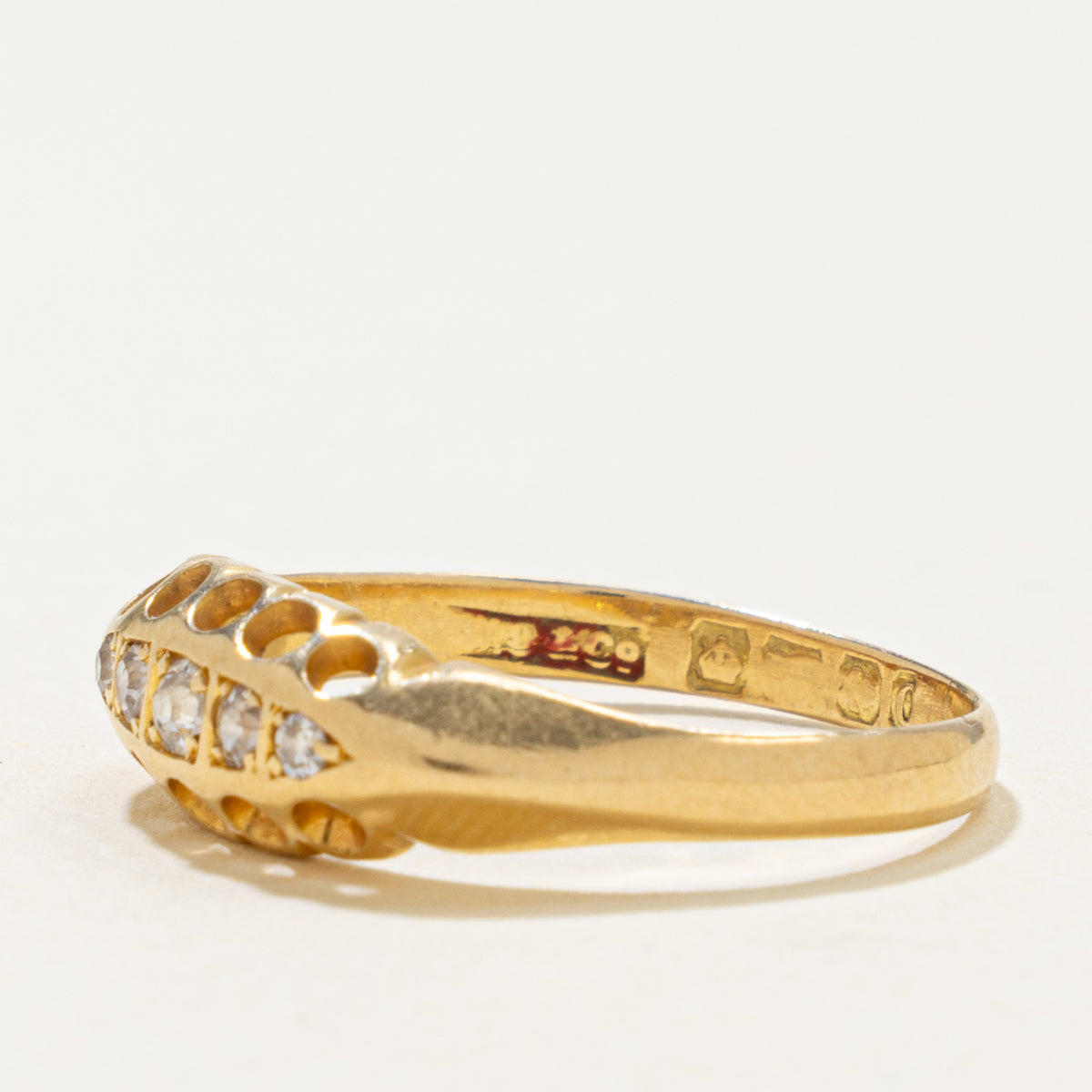 1913 Birmingham Five Stone Diamond Boat Ring | 0.05ctw | SZ 6.75