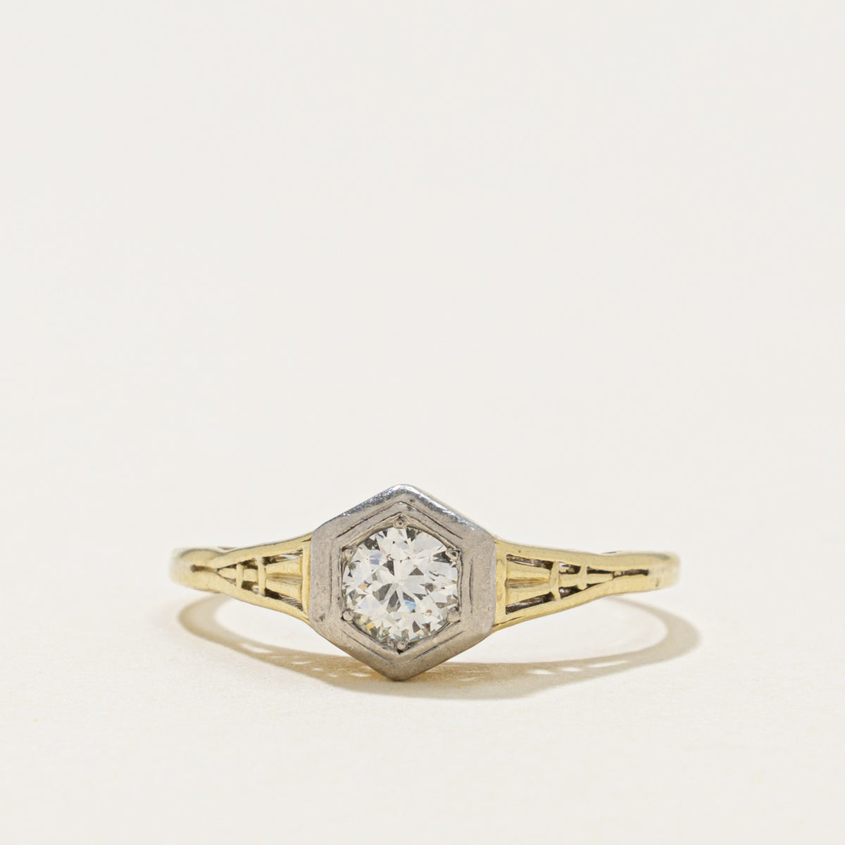 Art Deco Transitional Cut Diamond Hexagon Ring | 0.30ct | SZ 6.25