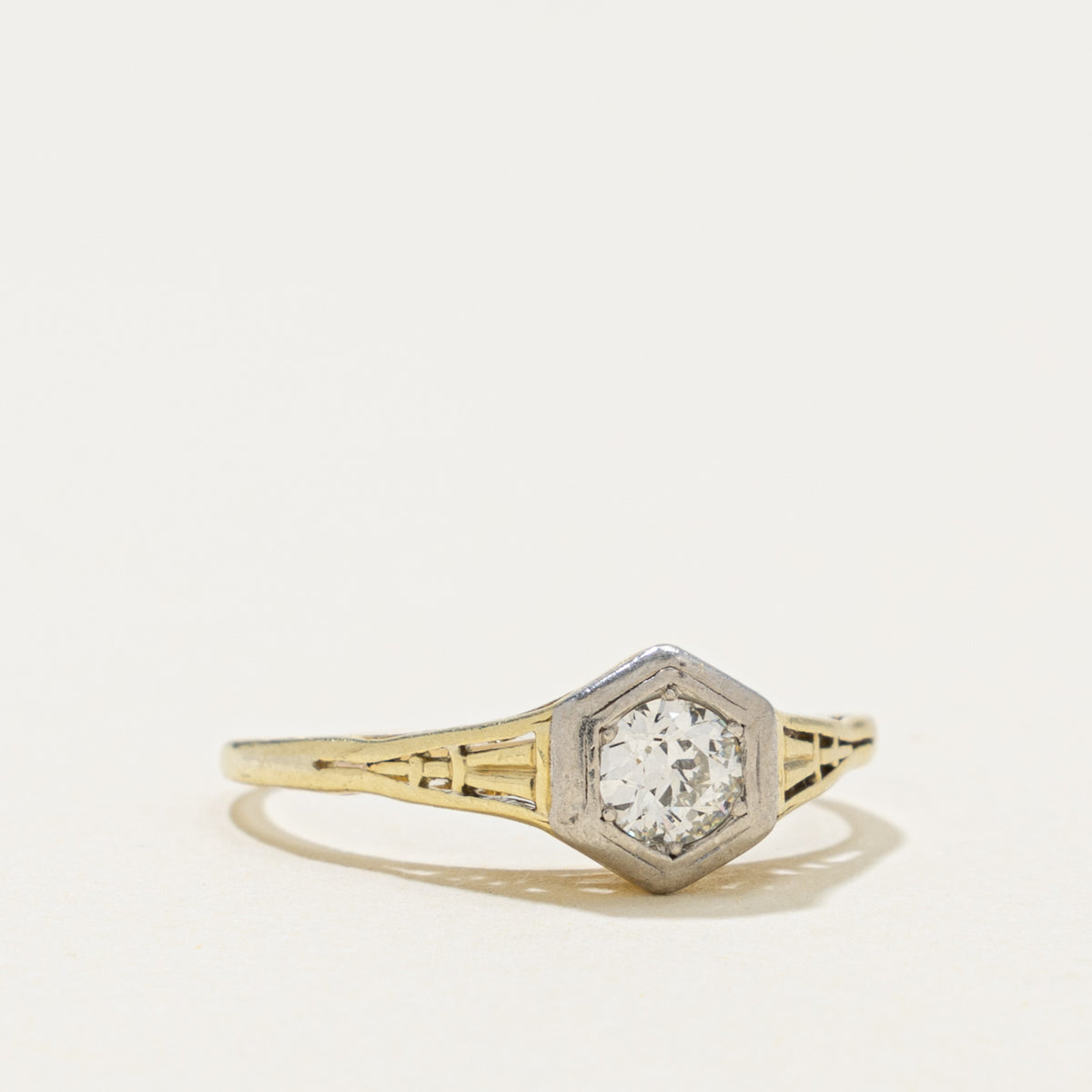 Art Deco Transitional Cut Diamond Hexagon Ring | 0.30ct | SZ 6.25