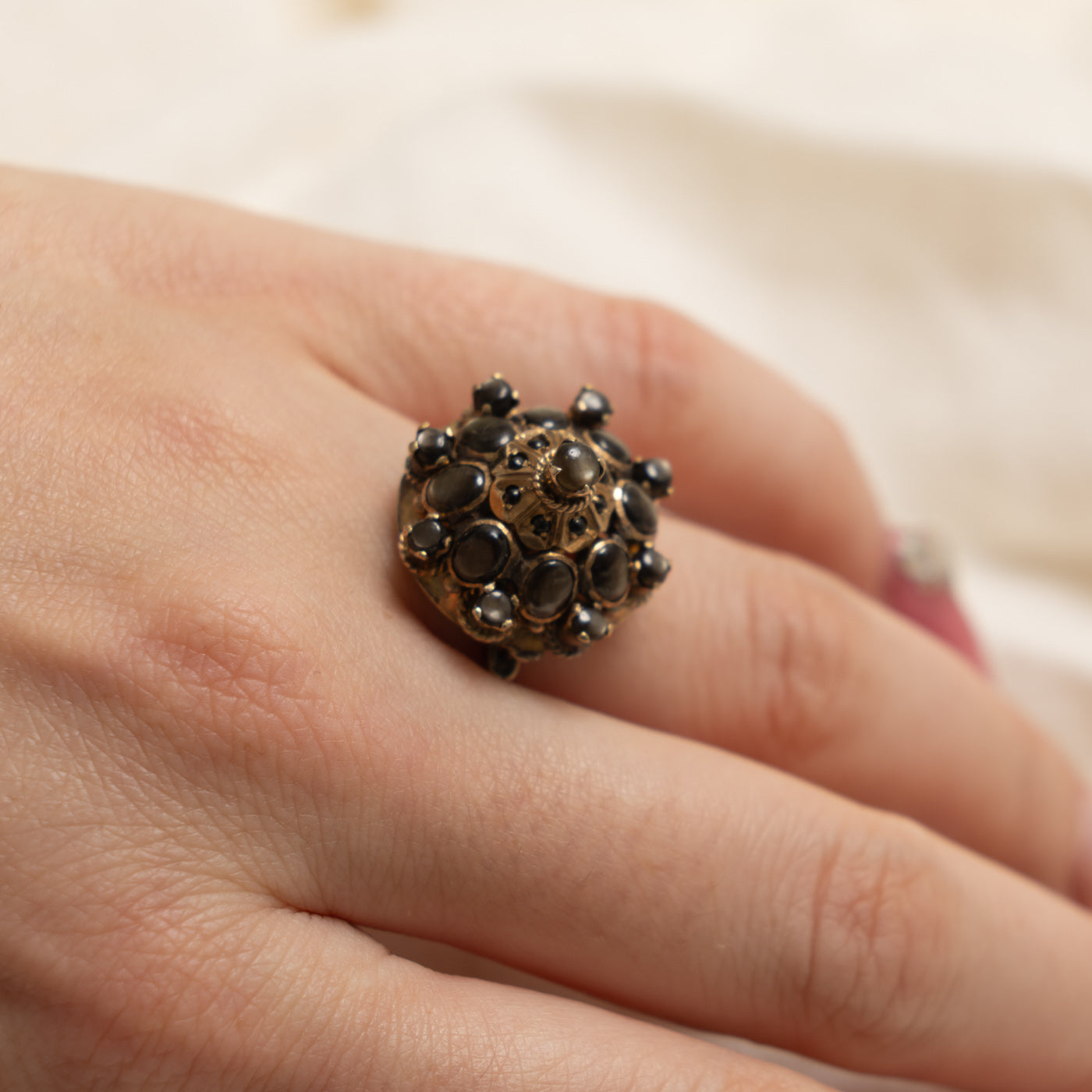 8k Black Sapphire Crown Cluster Bombé Ring | 2.60ctw | SZ 7.5
