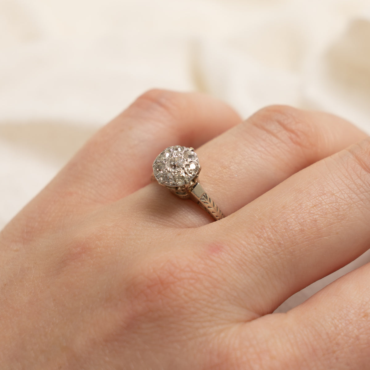 Early Art Deco 14k Old Mine Cut Diamond Cluster Ring | 0.14ct, 0.45ctw