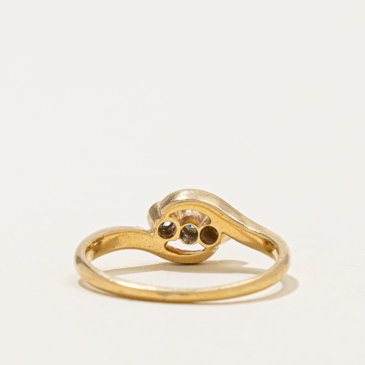 18k Three Stone Old Mine Cut Yellow Diamond Bypass Ring | 0.04ctw | SZ 4.75