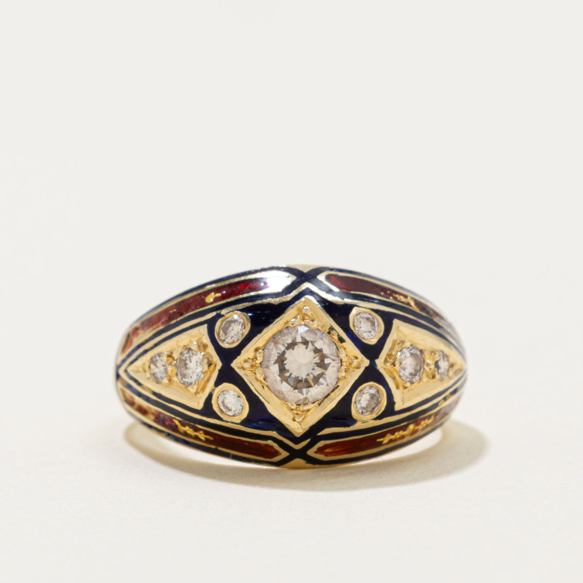 18k Diamond Enamel Dome Ring | 0.56ctw | SZ 7.75