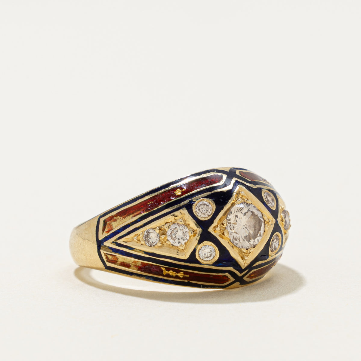 18k Diamond Enamel Dome Ring | 0.56ctw | SZ 7.75