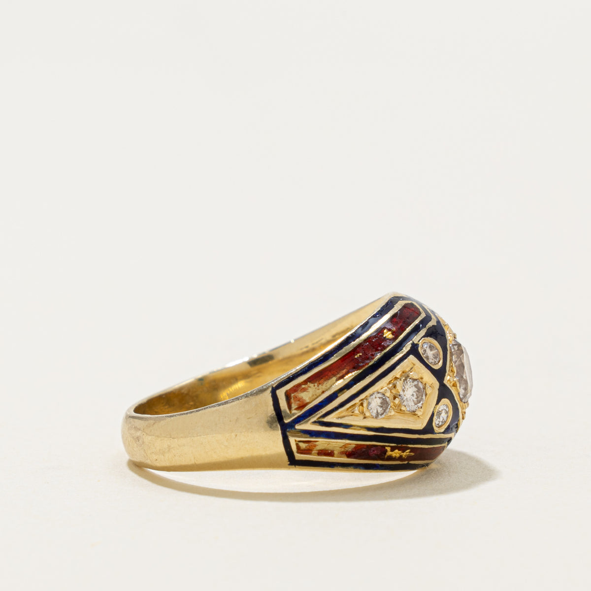 18k Diamond Enamel Dome Ring | 0.56ctw | SZ 7.75