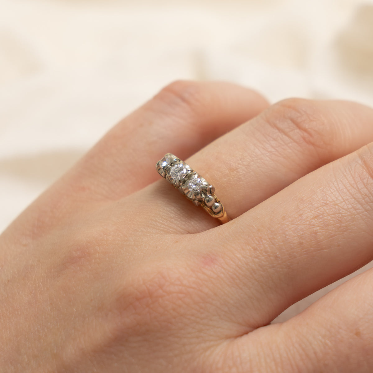 Vintage 14k Three Stone Diamond Ring | 0.11ct, 0.14ctw | SZ 5.75