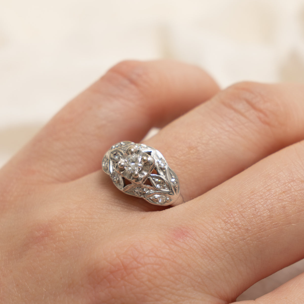 Art Deco 14k Transitional Cut Diamond Cluster Ring | 0.17ct, 0.13ctw | SZ 9