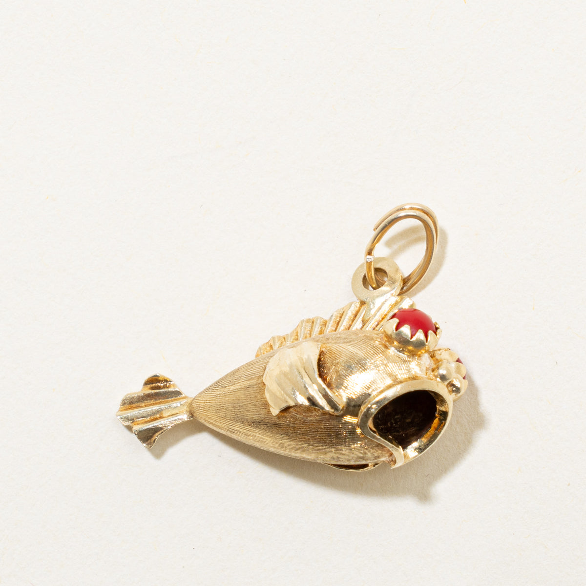 14k Coral Pufferfish Charm