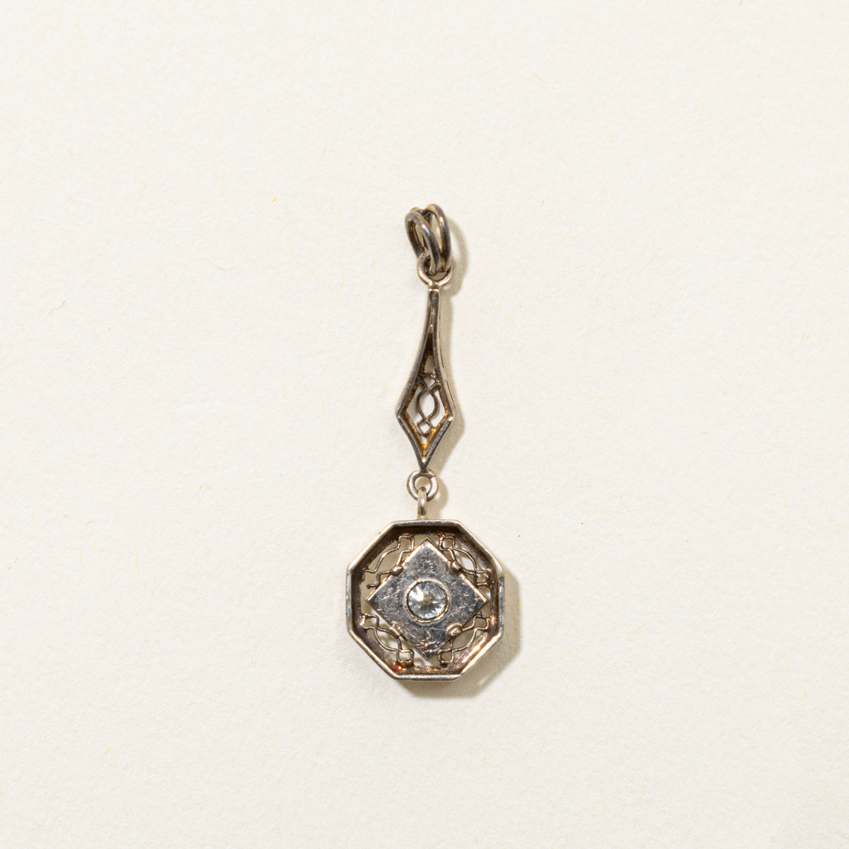 Art Deco 14k Yellow & White Gold Old Mine Diamond Drop Pendant | 0.06ct