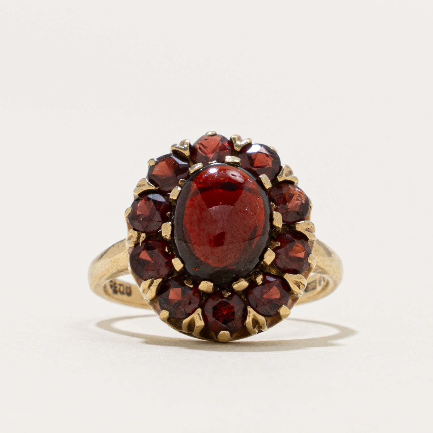 1973 London 9k Victorian Revival Garnet Cluster Ring | 4.20ctw | SZ 6