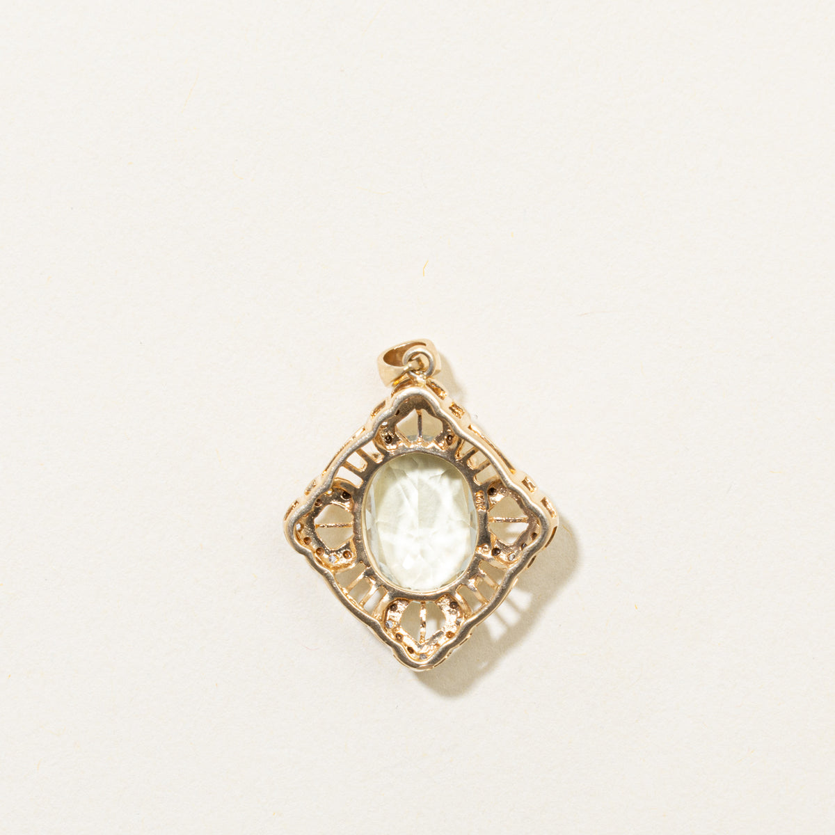 14K Prasiolite & Diamond Openwork Geometric Pendant | 5.1ct, 0.06ctw