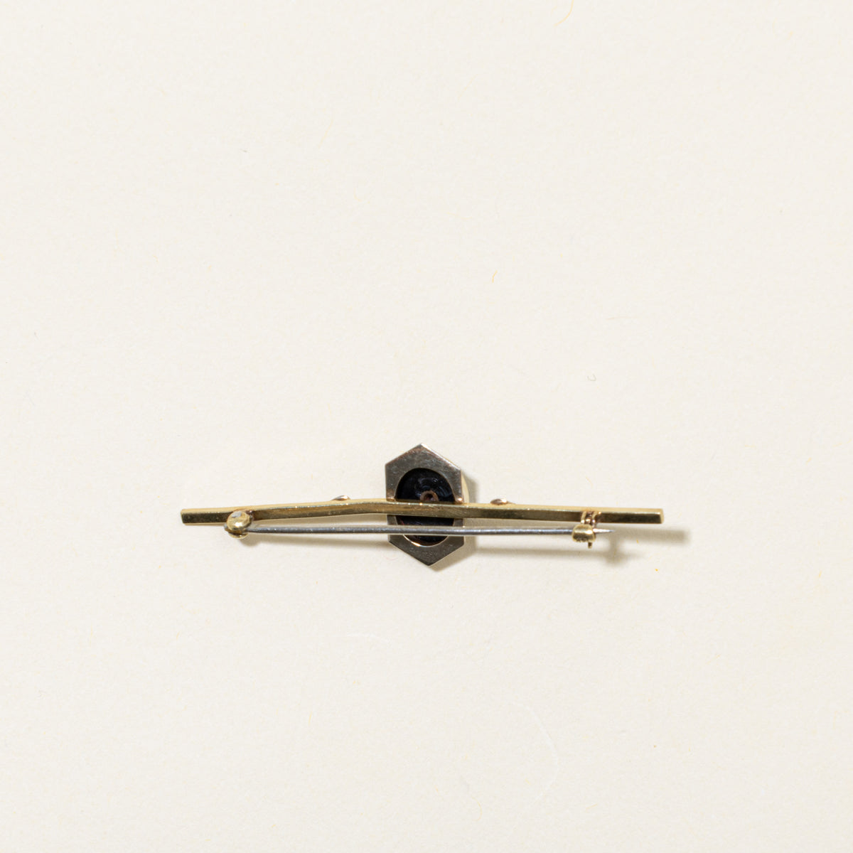 Art Deco 14k Onyx & Diamond Bar Brooch | 1.00ct, 0.005ct